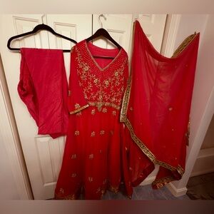 Red Embroidered Traditional wedding Anarkali dress in size 25”